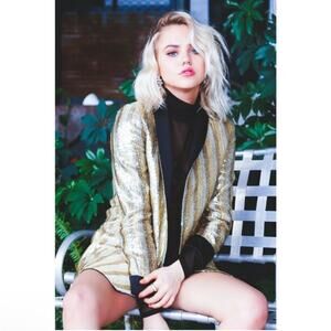 Alice + Olivia Jace Sequin Shawl-Collar Oversized Tuxedo Blazer XS